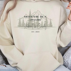 Personalize couple adventure sweatshirt or hoodie, personalize mountain sweatshirt for him and her, anniversary custom sweatshirt gift