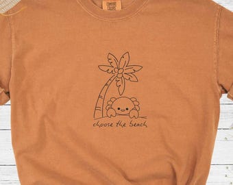 choose the beach crab shirt, crab and palm tree summer shirt, funny beach crab t-shirt, crustacean gift tee, comfort colors ® tshirt