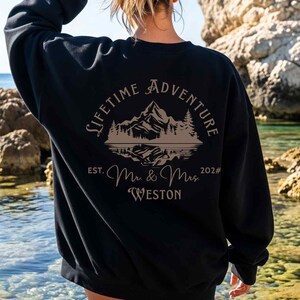 Lifetime Adventure matching mr mrs sweatshirt, mountain lakeview couples sweatshirt, husband and wife newlywed sweatshirt gift set