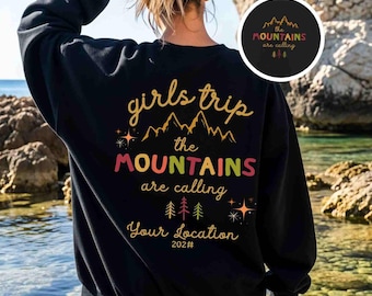パーソナライズされた女子旅スウェットシャツ：山での休暇にぴったりのパーカー