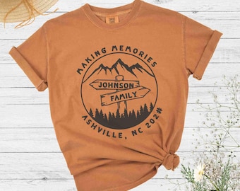 Benutzerdefinierte Berg Familie Urlaub Komfort Farben Tshirt, Personalisieren passende Camping Reise Shirt