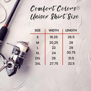 May include: A chart showing unisex shirt sizes with measurements in inches for width and length. The sizes are S, M, L, XL, 2XL, and 3XL.