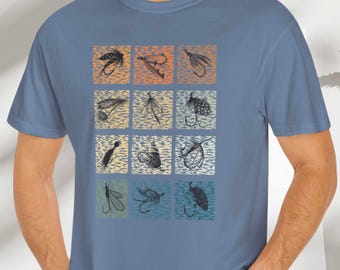 Camiseta de pesca para él, camiseta de pescador, camiseta con diferentes señuelos de pesca, regalo de camiseta de pesca de lubina, camiseta de pesca al aire libre para papá, colores personalizados