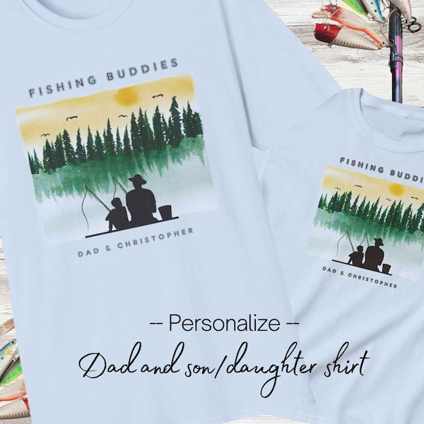 Personalize matching fishing dad son gift tshirt, father child fish shirt, father's day tee, Daddy and baby fisherman t-shirt, Custom gift