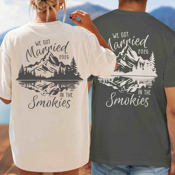 Custom Just Married Comfort Colors Shirt, Lakeside Mountain Wedding tee, Anniversary t-shirt