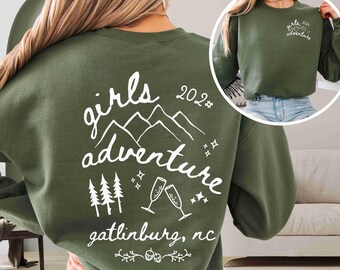 パーソナライズされた女子旅スウェットシャツ：カスタムマウンテンバケーションマッチングパーカー
