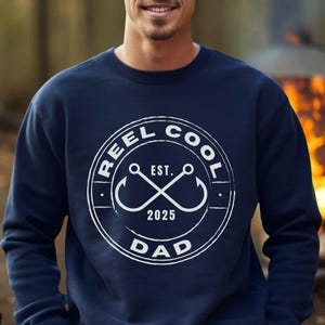 personalize reel cool dad sweatshirt, father&#39;s day fishing sweatshirt, custom name and year daddy fisher sweatshirt, fish hooks for husband