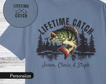生涯キャッチ釣りお父さんシャツ、カスタム魚お父さんギフトTシャツ、父の日の快適な色のTシャツ、息子娘からパパへ