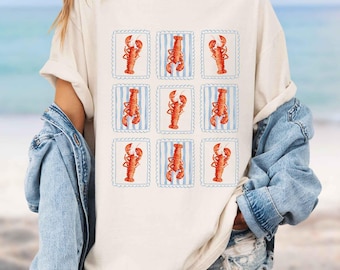 Retro-Hummerhemd, ästhetisches T-Shirt des Seefischers, Sommer-T-Shirt von Comfort Colors®, französisches Küstenhemd, Vintage-Hemd mit Kokettstempel