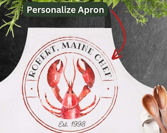 Personalized Lobster Apron, Funny Crawfish Chef gift for dad kitchen apron