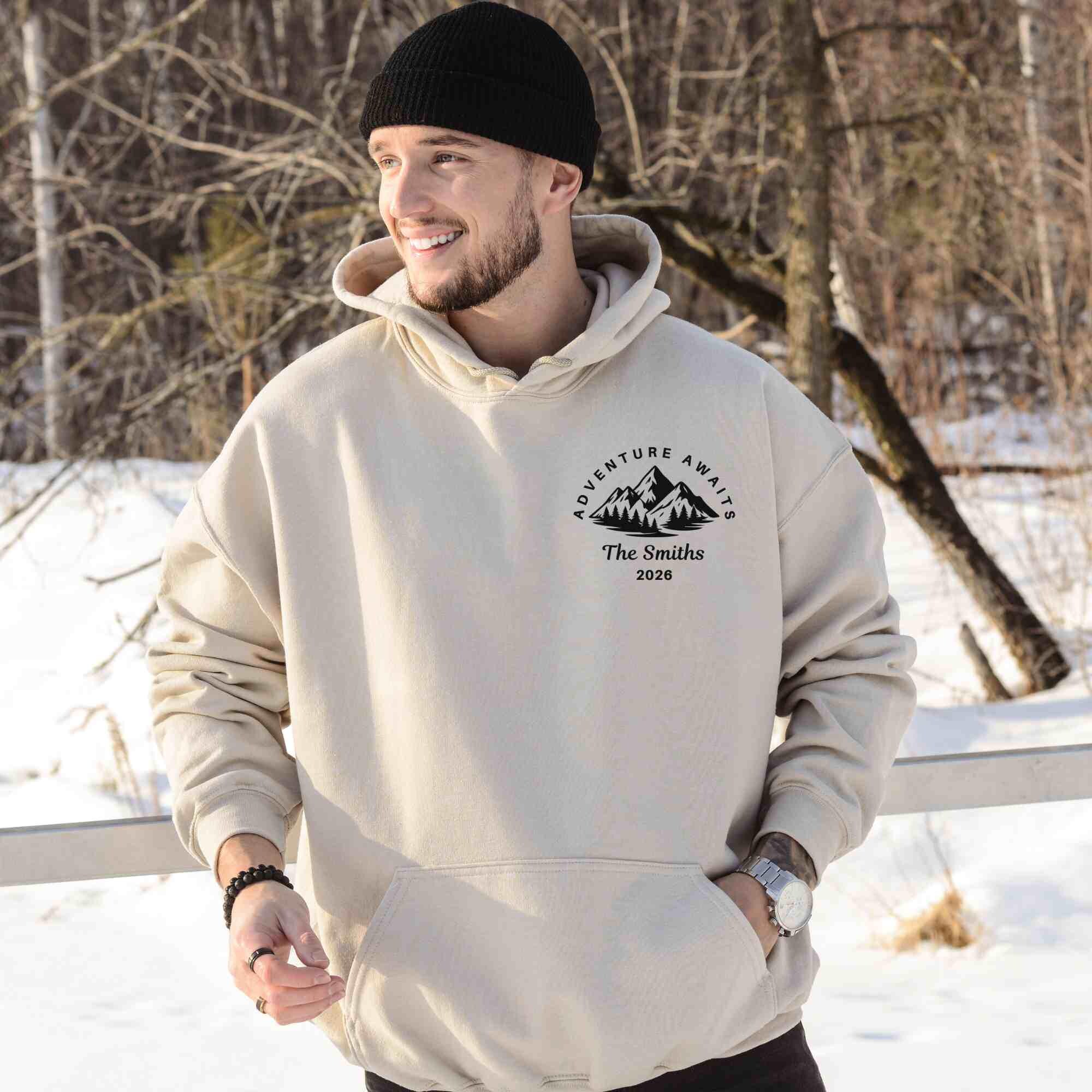 Custom Adventure Mr Mrs Hoodie, Mountain Lakeview Couples Newlywed