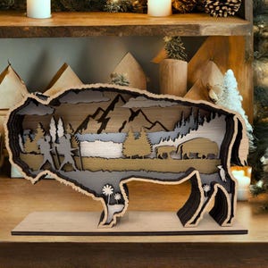 Buffalo "Bison" Multi-Layer 3D Display Art   "2 Sizes Available select before adding to cart"