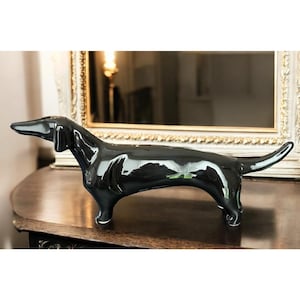 Vintage Black Ceramic Dachshund Figurine Mid Century Modern Dog Decor Sleek MCM Weiner Dog Statue For Friends