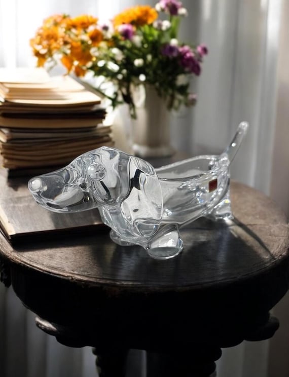 Vintage French Crystal Dachshund Dish Vannes Le Châtel Hand Made