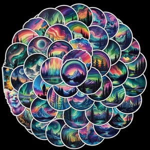 Kawaii Northern Lights Stickers Waterproof Aurora Laptop Decals