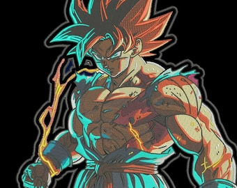 Goku Embroidered Jacket Back Patch, 12-Inch Large Anime Art, Iron-On Sew-On