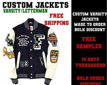 Custom Varsity Letterman Jacket, Wool Body, Cowhide Leather Sleeves