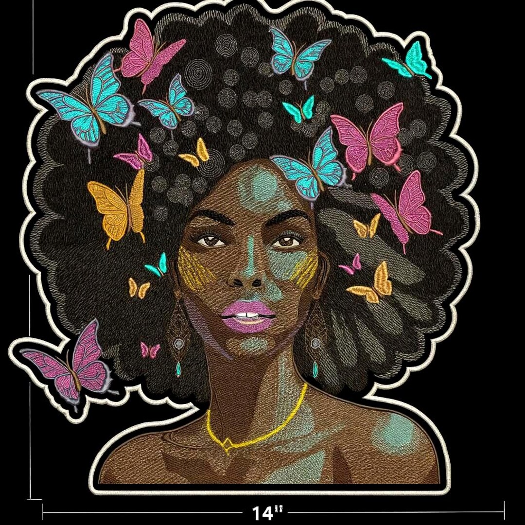 12" Afro Queen Embroidered Back Patch – Black Excellence, Magic Jacket ...