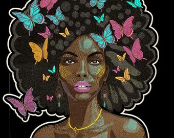12" Afro Queen Embroidered Back Patch – Black Excellence, Magic Jacket Applique