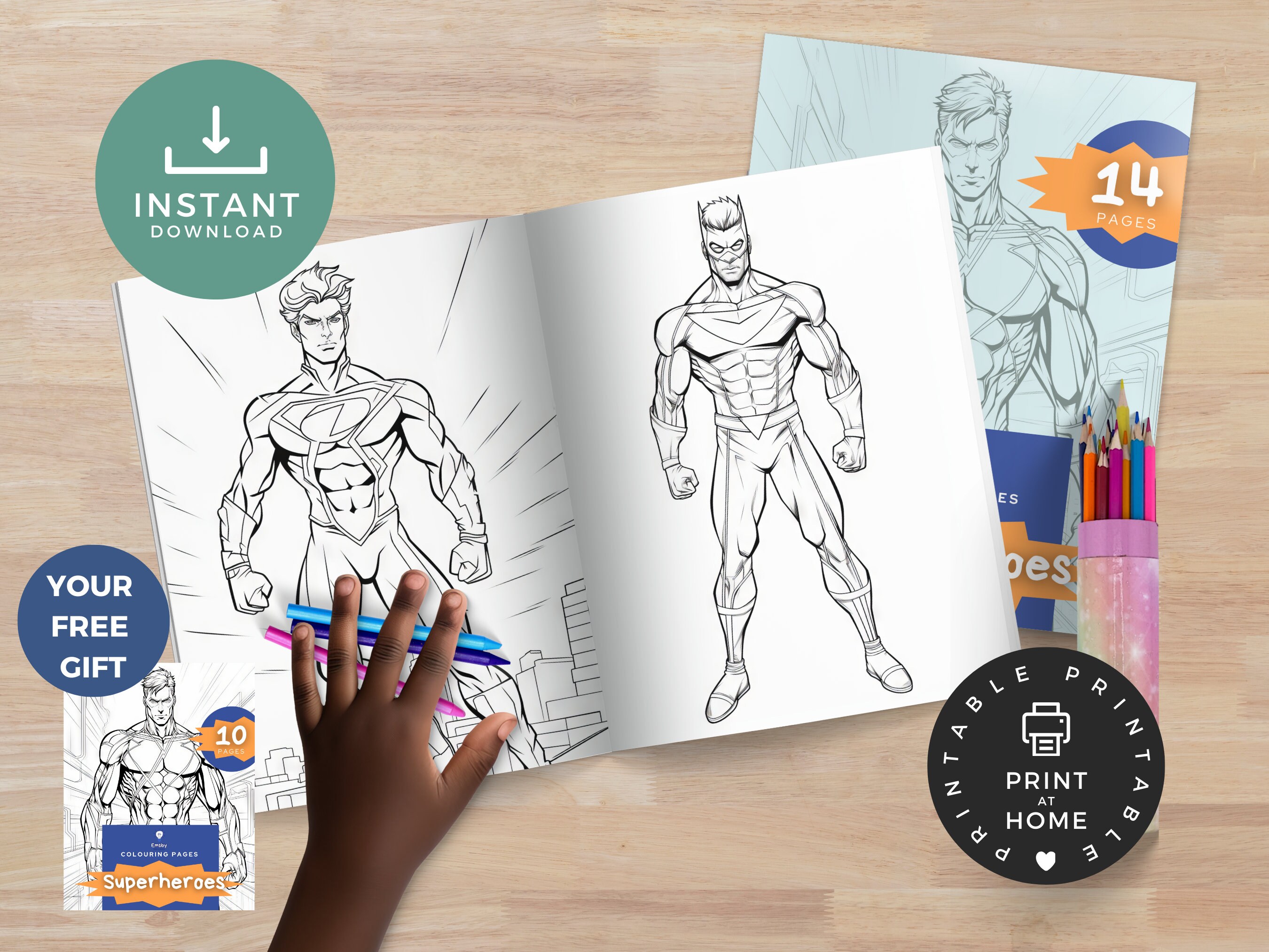 Superhero Colouring Pages, Printable PDF, Instant Download, Adults ...