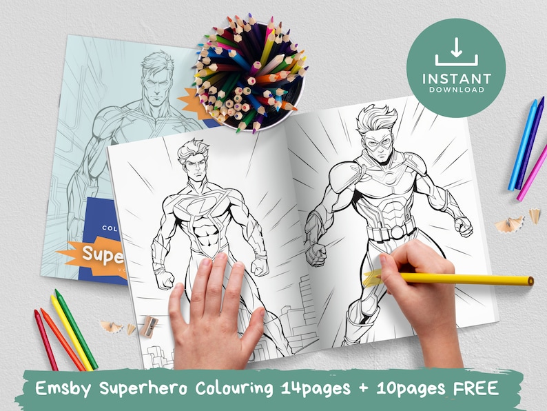 Superhero Colouring Pages, Printable PDF, Instant Download, Adults ...