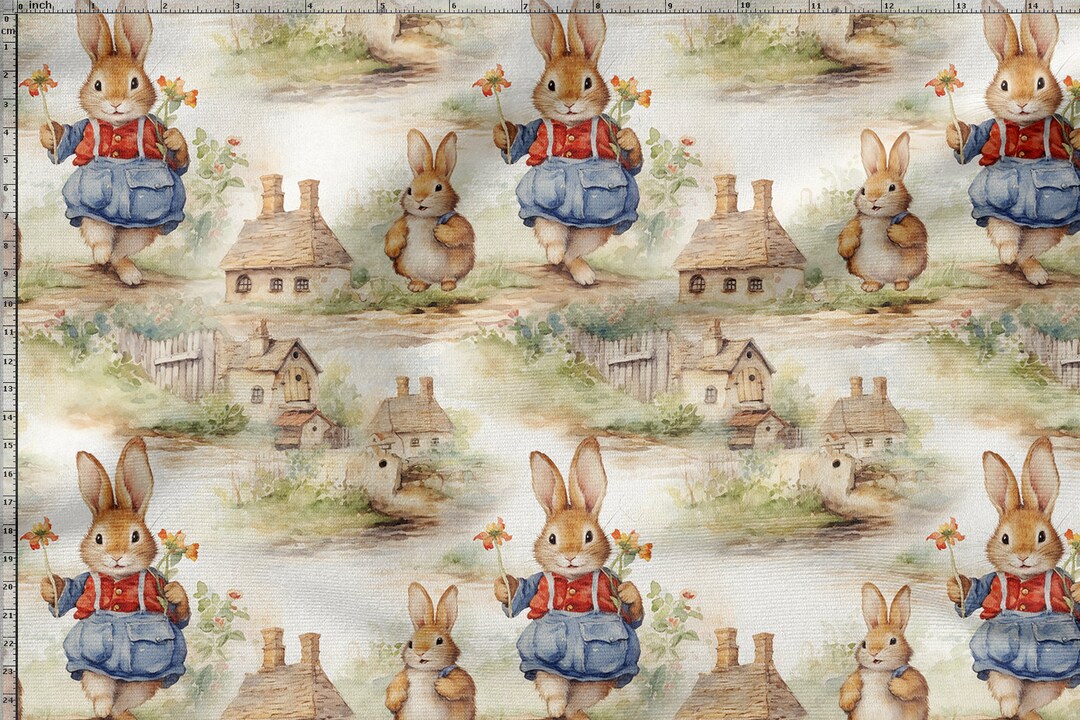 Sweet Rabbits Fabric - Rabbits in the Garden Printed Fabric, Friends ...