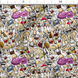Cartoons Rabbits Fabric - Rabbits in the Garden Printed Fabric, Friends Cotton Linen Silk Fabric - Garden Fabric By The Yard/Metre