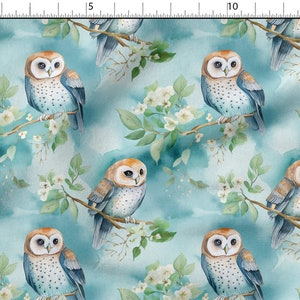 Cute owls Fabric - owls in the Garden Printed Fabric, Birds Cotton Linen Silk Fabric - Garden Fabric By The Yard/Metre