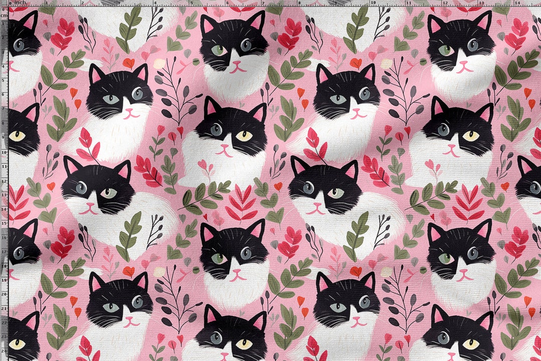 Crazy Cat Fabric Cats in the Meadow Printed Fabric, Cats Cotton Linen