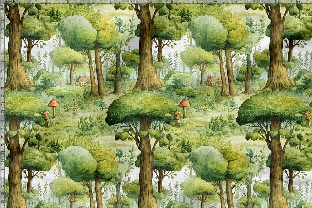 Magic Forest Fabric Forest Printed Fabric, Mushrooms Cotton Linen Silk