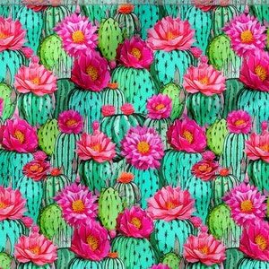Colorful Cacti Fabric - Sicculents Flowers Printed Fabric, Cacti Cotton Linen Silk Fabric - Sicculents Fabric By The Yard/Metre