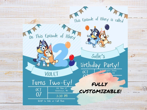 Blue Dog Brthday Nvtaton Canva Edtable, Edtable Kds Party Nvte