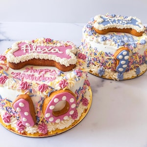 Dog Birthday Cake – Custom 5-Inch Single or Double Layer Cake with Bone Cookie – All-Natural Dog Party Treat, Puppy Birthday, Dog Mom Gift