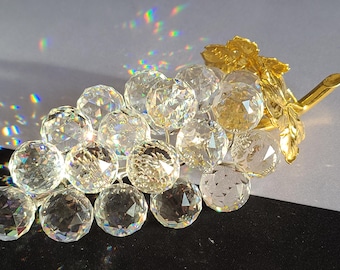 Swarovski Crystal Grapes: 24K Gold Plated Leaves, Rhodium Silver Vine