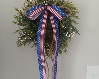 Patriotic Red White Blue Bow Wreath Accent, 4th of July Decor, Memorial day decor