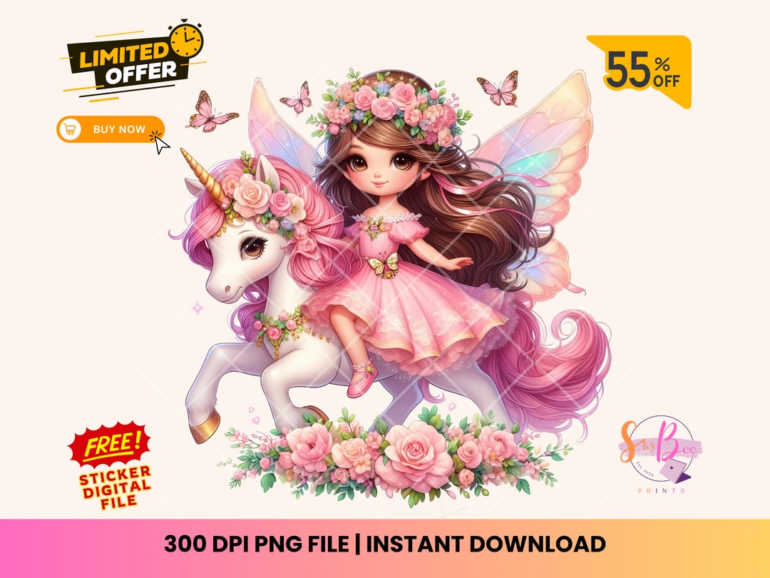 Pink Fairy Princess PNG, Cute Unicorn Png, Festive Clipart, Butterfly ...