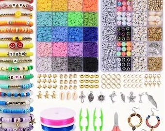 14400 Stück Polymer Clay Perlen Kit - Verschiedene DIY Schmuckherstellung Zubehör für Armbänder, Halsketten, Ohrringe - Bastelset für Kinder und Erwachsene