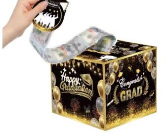 Abschluss-Spardose für Bargeldgeschenk Pull Out Surprise Geldgeschenkbox Schwarzgold Rollgeschenkbox mit ausziehbarer Happy Graduation Card