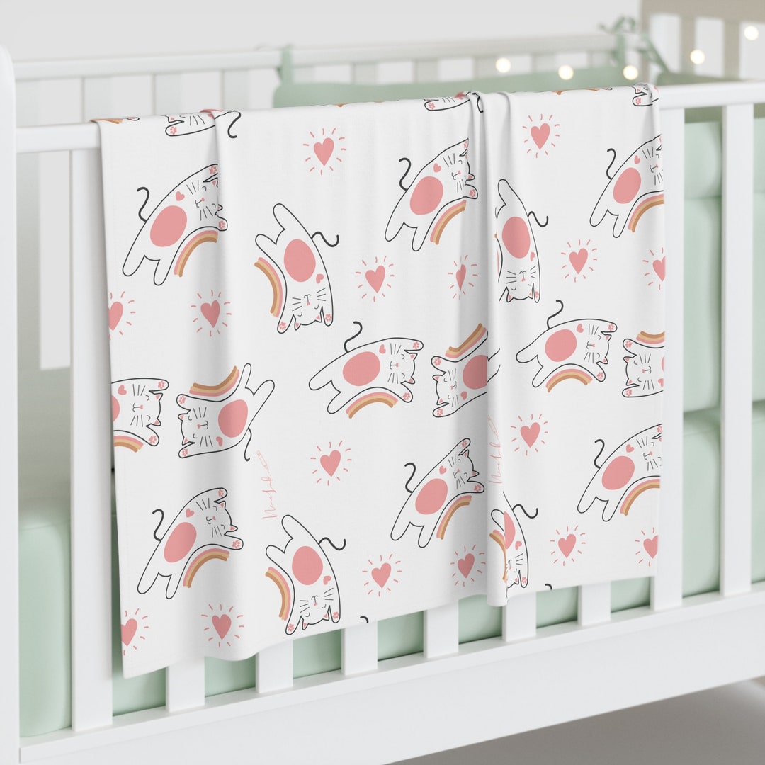 Baby Girl Baby Swaddle Blanket Cute Kitten and Pink Rainbow Etsy
