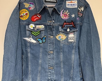 Rock Band Patch Jean Jacket - Handmade & curated one-of-a-kind. Wear art!  (Size XX-Large (XXL)