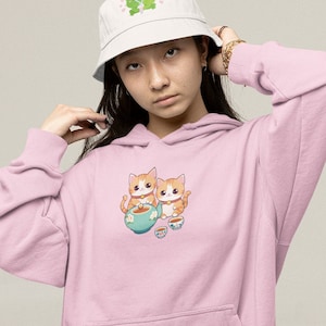 Kawaii Kitty Hoodie sweatshirt- kitties tea party Cute Unisex Hooded shirt cat lover animal lover gift