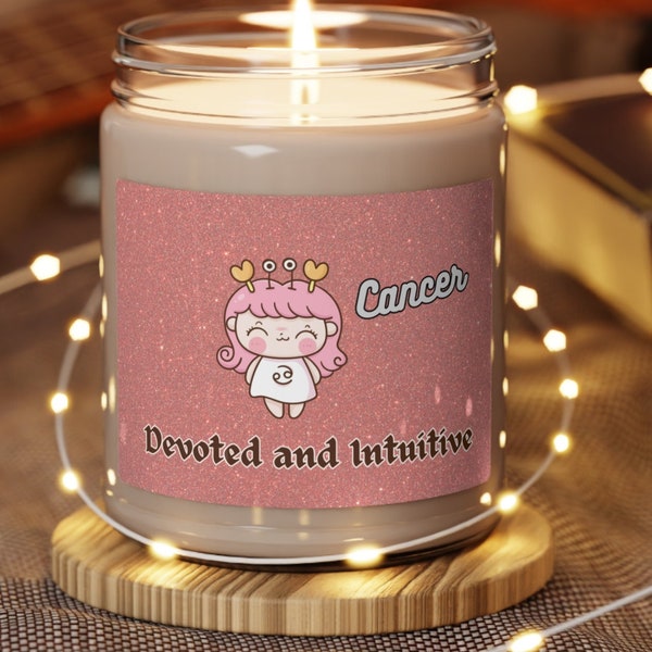 Zodiac candle friend gift Cancer horoscope devoted intuitive traits scented jar candle kawaii cute birthday gift ecofriendly