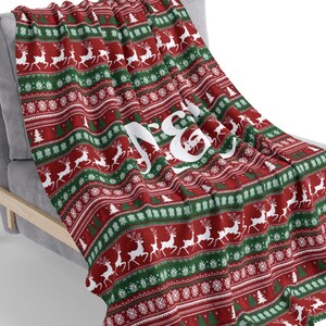 Custom Blanket, Fleece Sherpa couch throw, Nordic Reindeer. Personalized Christmas gift
