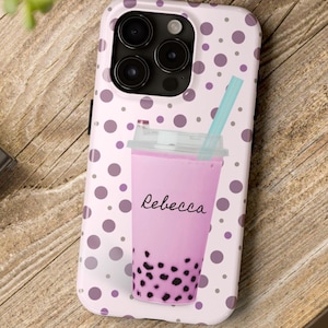 Funda personalizada para iPhone 17, té de burbujas boba con nombre, funda kawaii personalizada