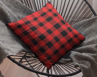 Buffalo Plaid Outdoor Pillow: Red Black Checkered, Water Resistant, Patio decor
