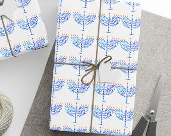 Elegante papel de regalo para Menorá de Janucá: Envoltorio de regalo judío moderno