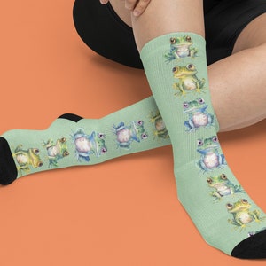 Cute frog Socks- kawaii- ribbed socks, men, women, cushioned bottoms - fun frog lover gift