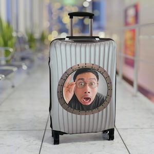 Personalized photo luggage cover -funny Custom Travel Accessory, picture suitcase protector, carry on sleeve, porthole, travel gift