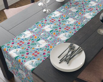 Easter Table Runner: Bunny, Tulip, and Egg Spring Decor, Dining room tablecloth, hostess gift