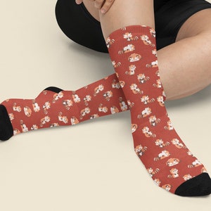 Kawaii Red Panda Socks: Funny Unisex Crew Socks